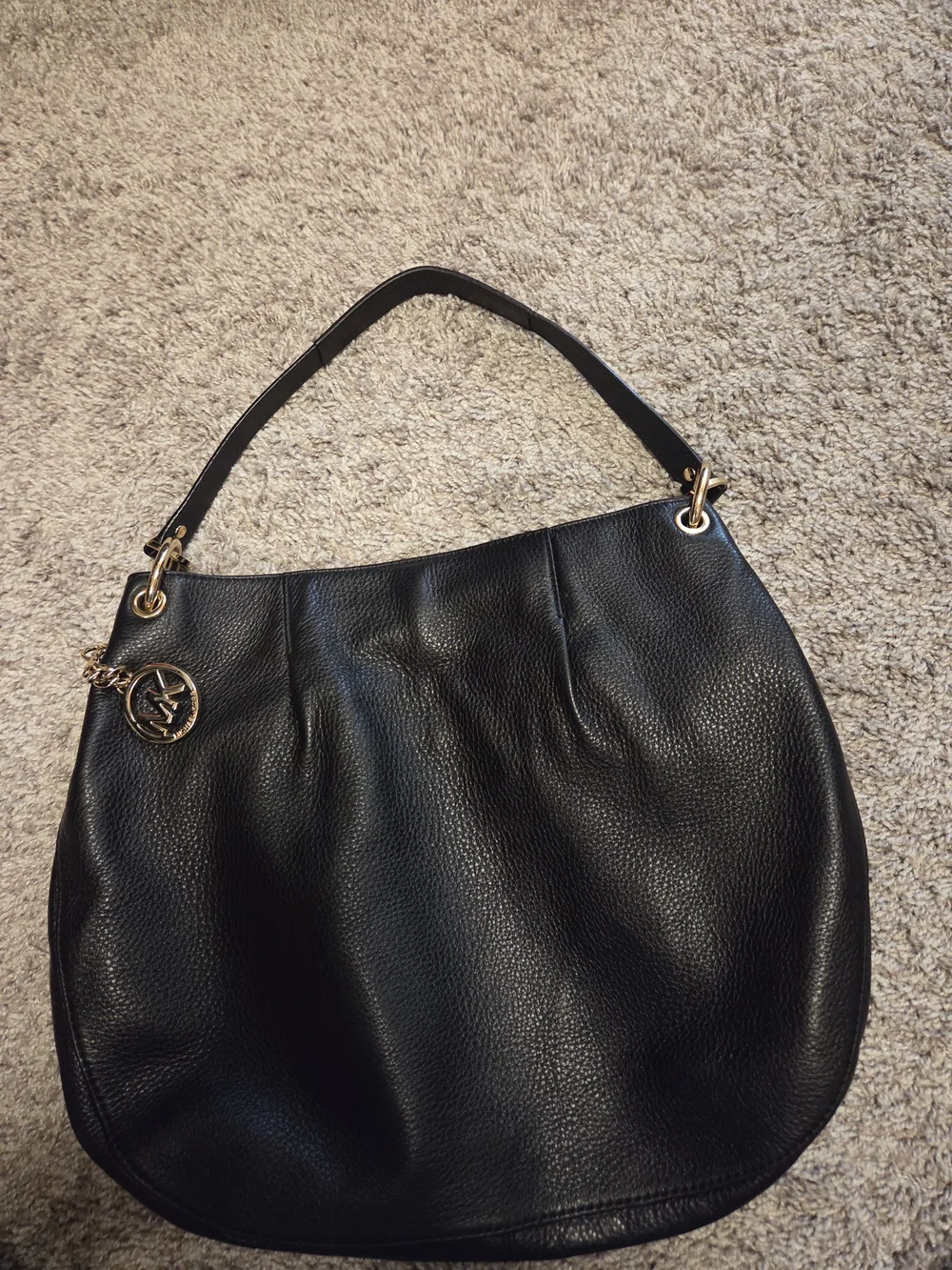 Michael Kors Black Leather Shoulder Bag with Gold Accent